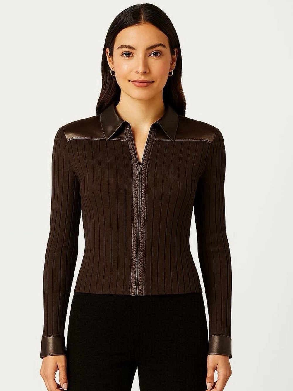 Cabi Zipper Long Sleeve Collared Shirt